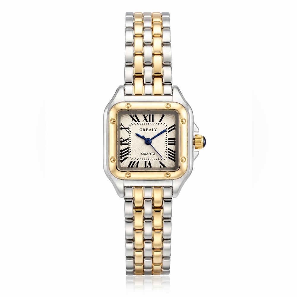 Two-Tone Women's Square Dial Bracelet Watch - Gold & Silver